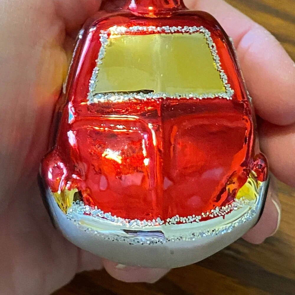 Blown Glass Red car Christmas‎ tree ornament taxi compact glitter